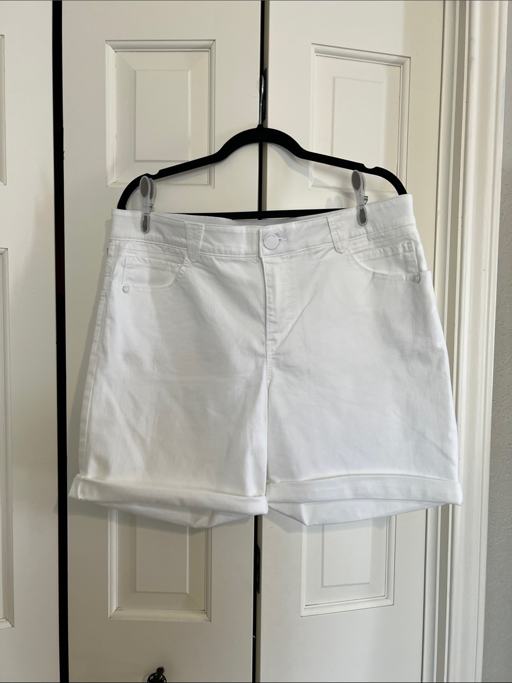 Democracy White High-Rise Cuffed Denim Bermudas